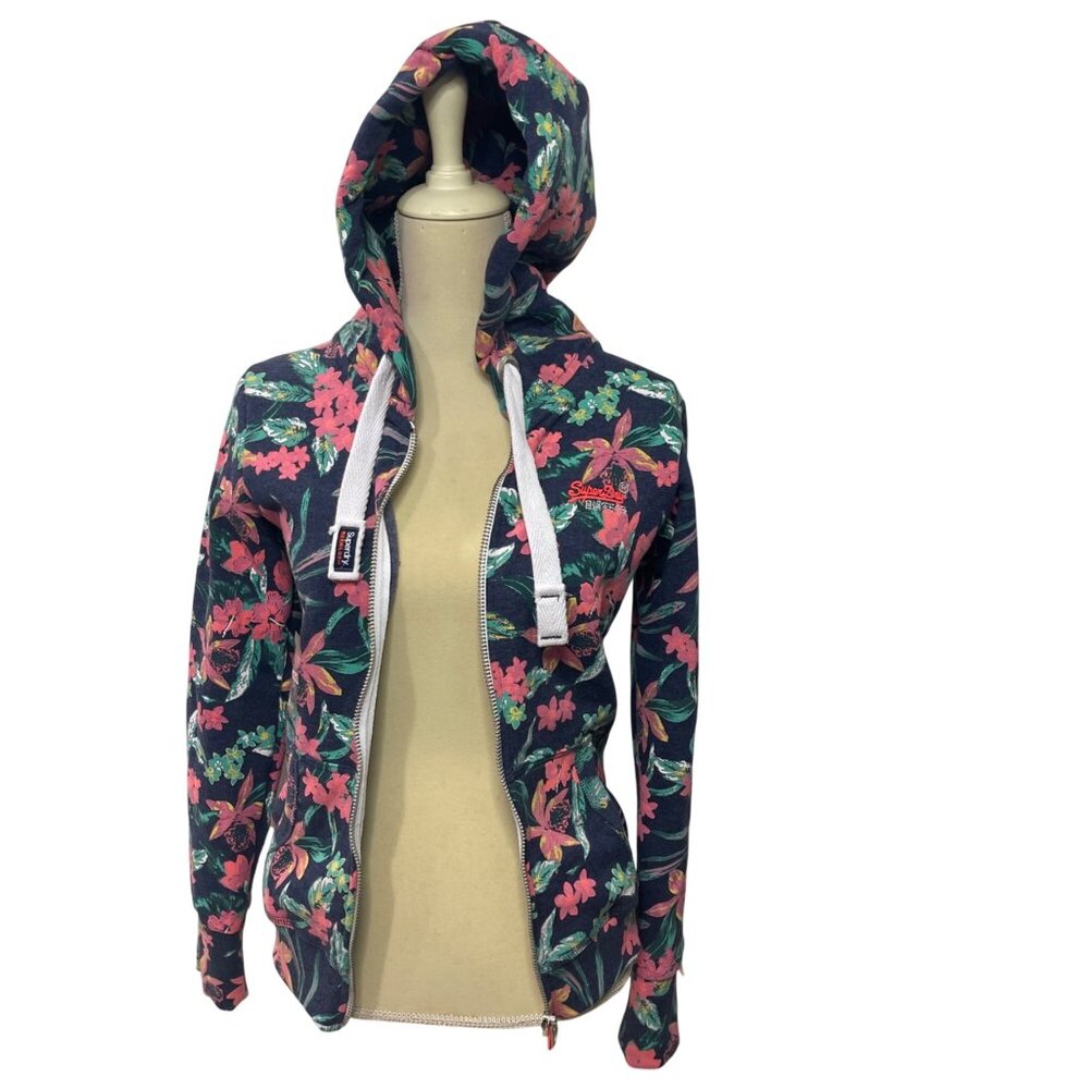 Superdry Orange Label All Over Print Full Zip Hoodie Women's Size XXS Knit‎ NEW
